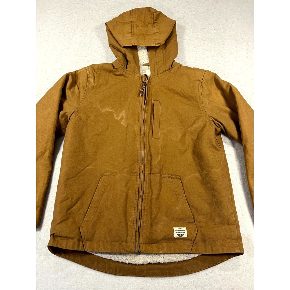 Vintage Weatherproof Workwear Jacket Youth M (10/12) Brown Sherpa Lined Cotton